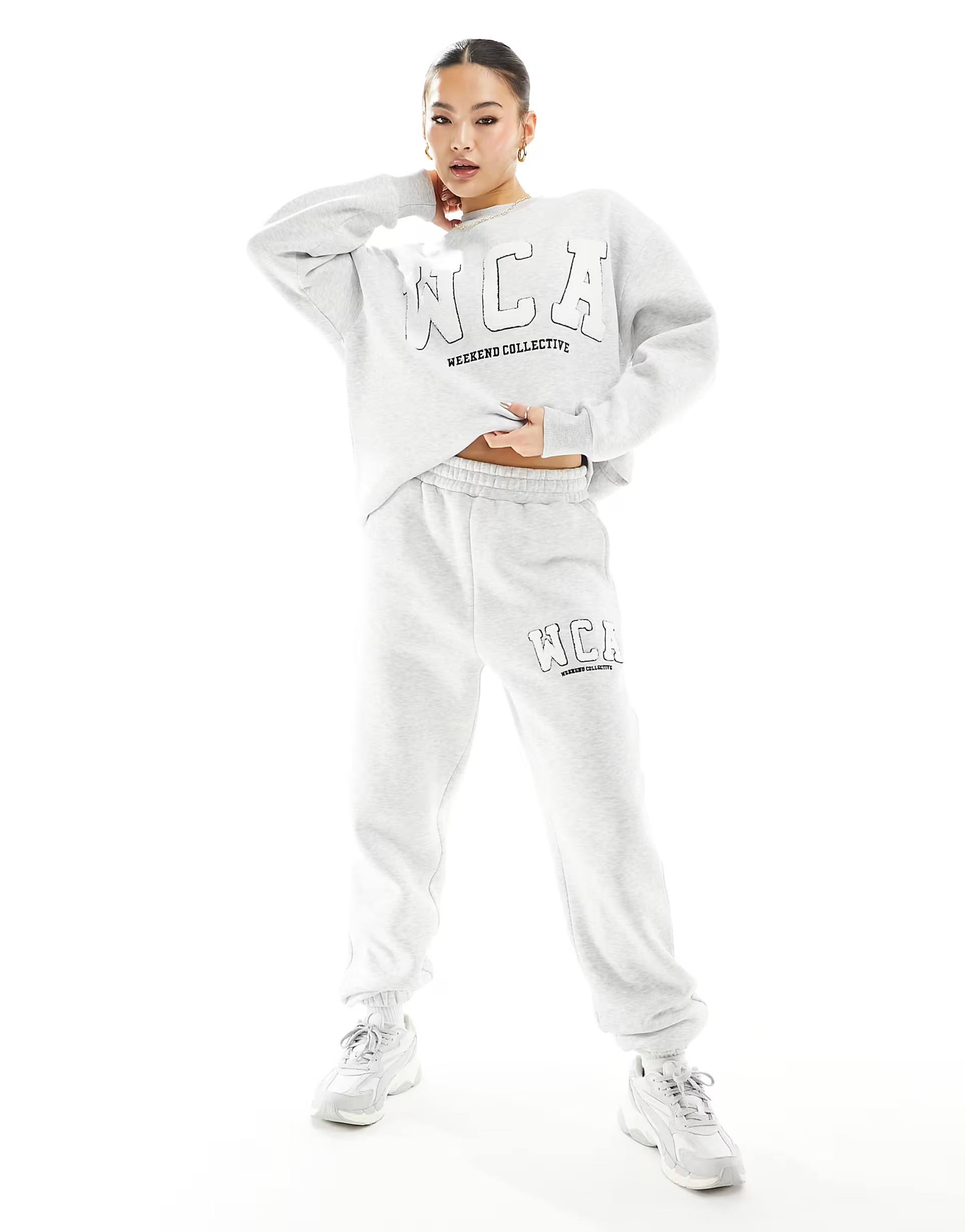 ASOS Weekend Collective jogger with varsity logo in grey marl | ASOS | ASOS (Global)