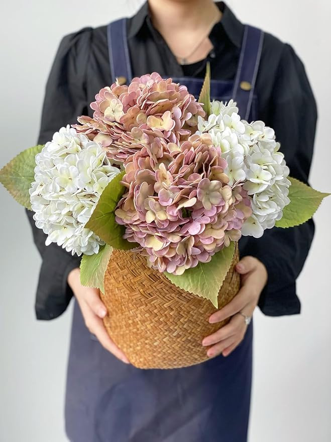 2Puple+2White Real Touch Boho Hydrangea Artificial Flowers,Halloween Christmas 21" Vintage Fall S... | Amazon (US)