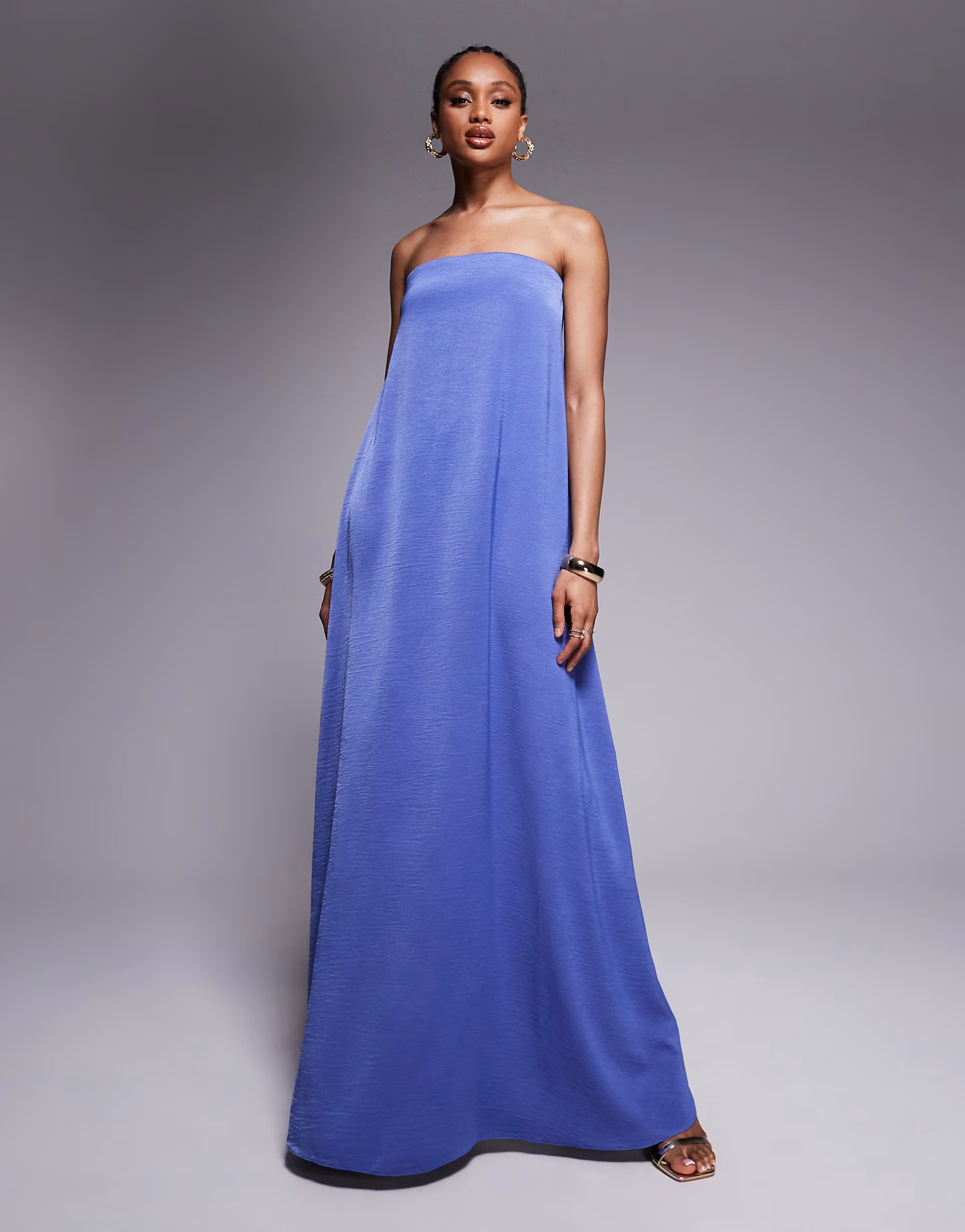 ASOS DESIGN Tall bandeau trapeze satin maxi dress in lilac blue | ASOS (Global)