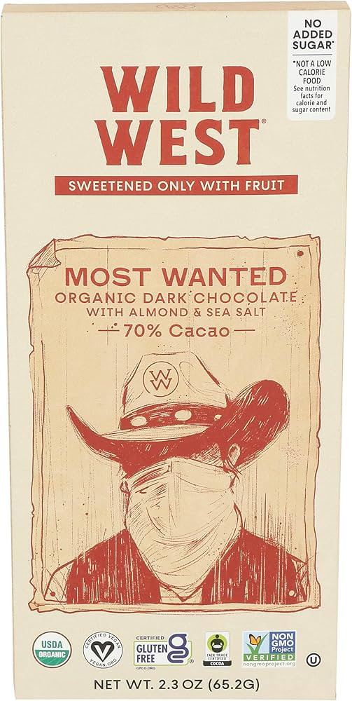Wild West Organic Most Wanted Dark Chocolate Bar, 2.3 OZ | Amazon (US)