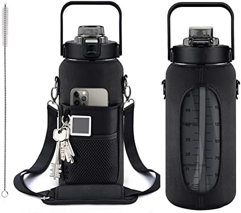 Half Gallon Water Bottle With Sleeve 64 OZ (2L) Inspirational Water Bottles With Straw And Time t... | Amazon (US)