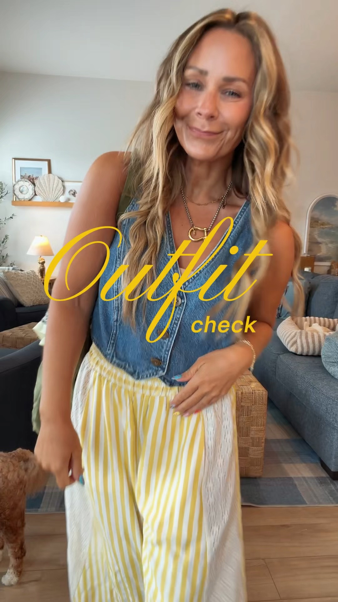 The wide-leg stripe that doesn’t swallow me whole — a small miracle at 5’2”. Paired it with the denim vest that’s been on repeat all summer. All tagged 🌾

#LTKdayinmylife #LTKmorningroutine #LTKPetite