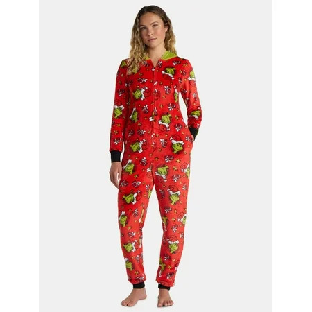 The Grinch Women’s and Women’s Plus Minky Union Suit Pajamas with Pockets Sizes XS-3X | Walmart (US)
