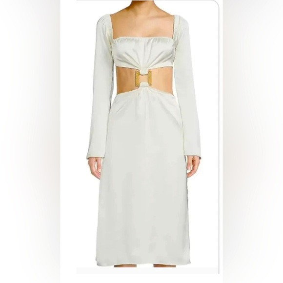 NWT We Wore What Dress Ivory Cut Out MIDI Long Sleeve Satin (Size XS) | Poshmark