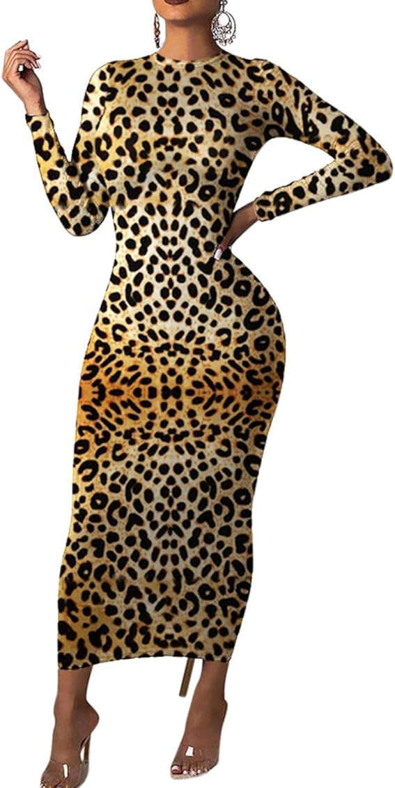 Rela Bota Women's High Neck Long Sleeve Striped Tunic Bodycon Long Maxi Pencil Dress | Amazon (US)