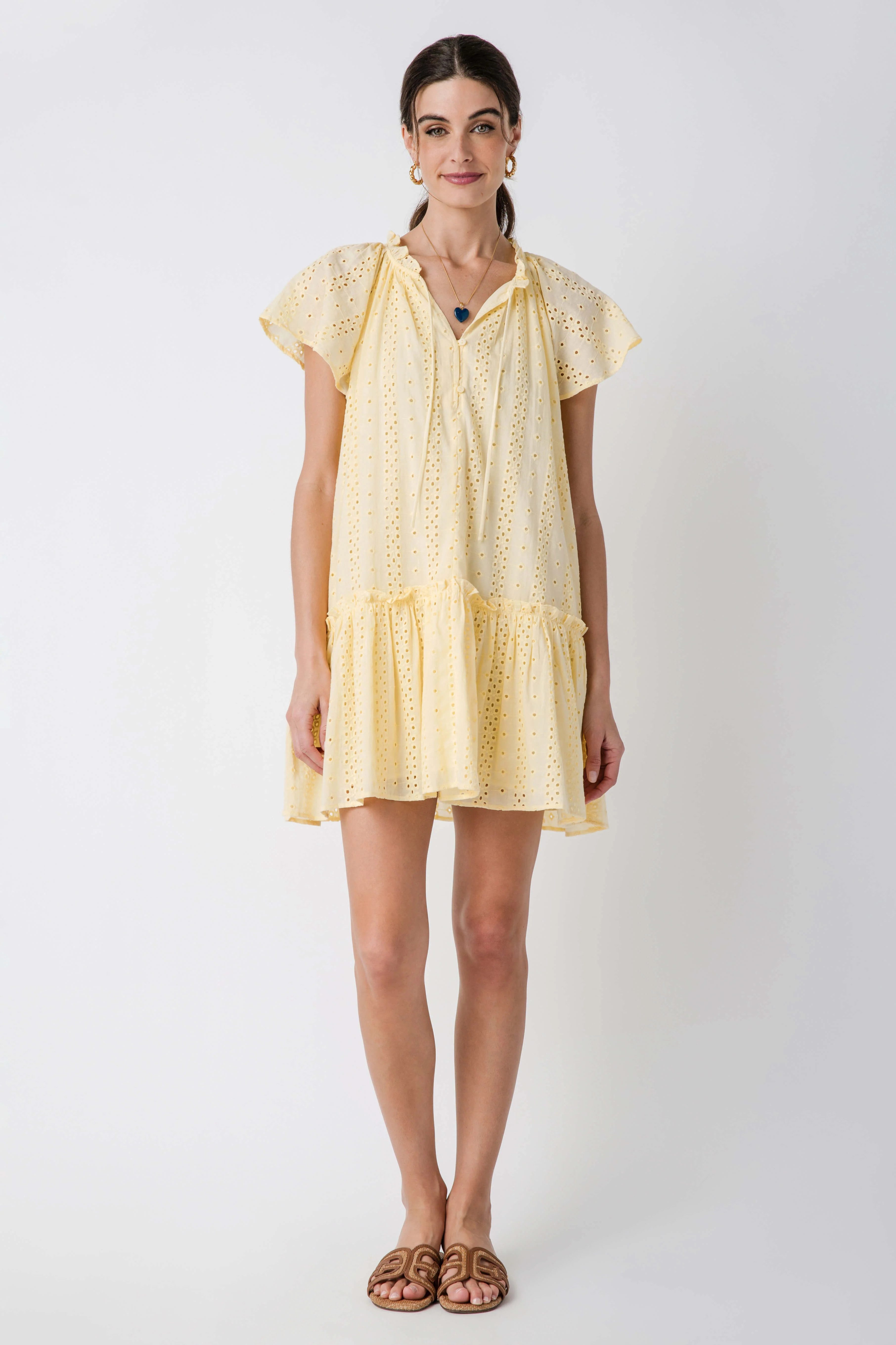 Lalavon Eyelet Ruffled Shift Dress | Social Threads