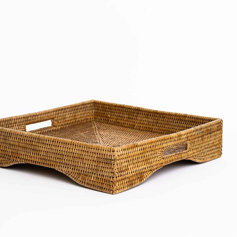 Woven Rattan Footed Square Tray | Pomegranate
