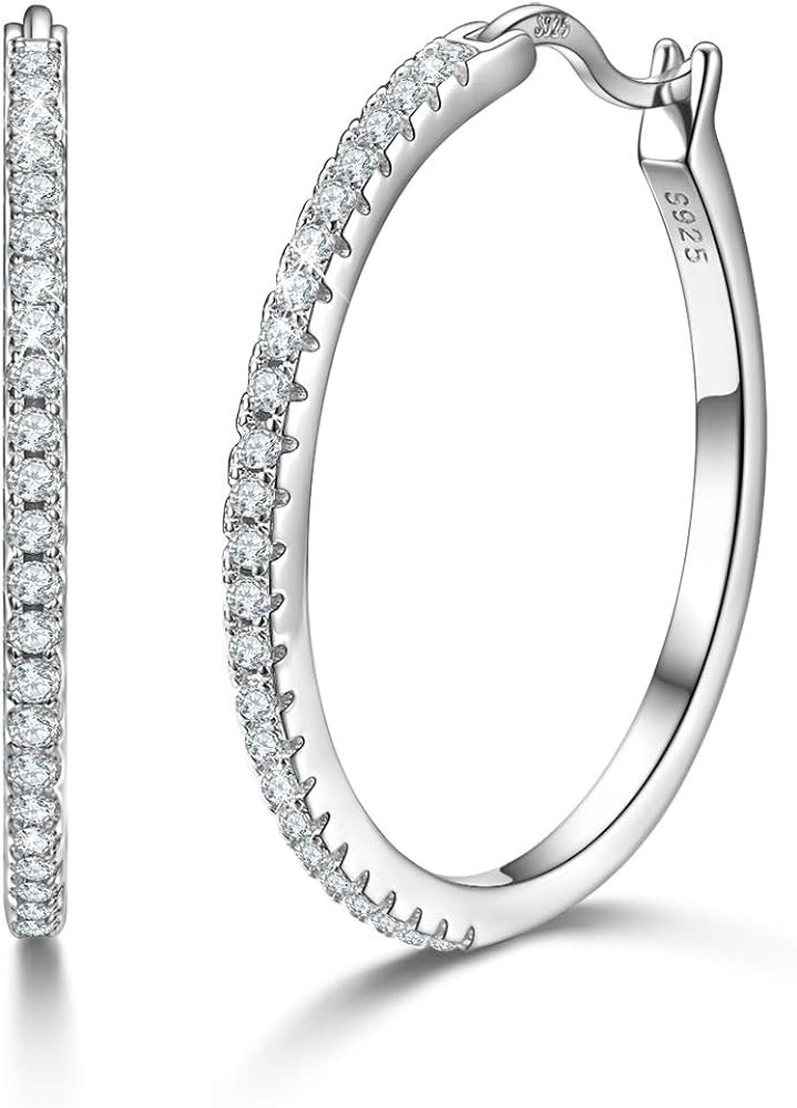 925 Sterling Silver Hoops Big Round Loops Earrings Paved Zircon Halo CZ Women Ear Jewelry 20 30 4... | Amazon (US)