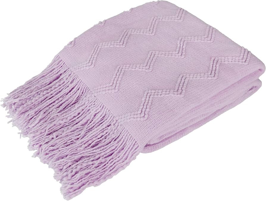 PAVILIA Light Purple Knit Throw Blanket Couch, Soft Knitted Boho Farmhouse Home Decor Woven Throw... | Amazon (US)