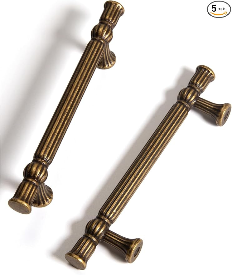 Antique Brass Cabinet Pulls - 3-3/4 Inch(96mm) Hole Center Classic Vintage Drawer Handles Zinc Al... | Amazon (US)