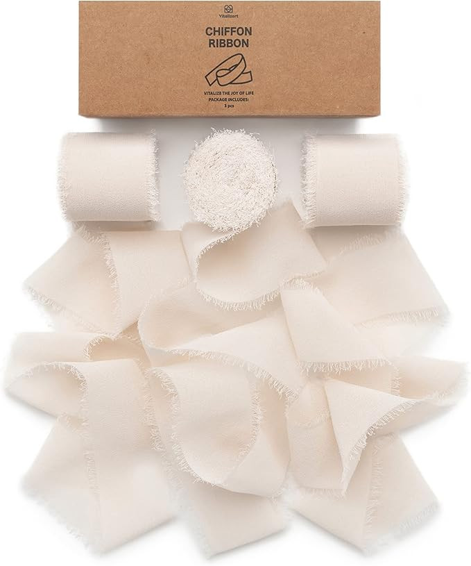 Vitalizart Light Nude Ribbon Chiffon Silk Ribbon 1.5" x 7Yd Handmade Fringe Ribbon for Gift Wrapp... | Amazon (US)