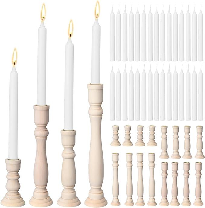 16 Pcs Unfinished Wooden Candle Holders Rustic Taper Wooden Candlesticks 11'' 9'' 7'' 4'' Four Si... | Amazon (US)
