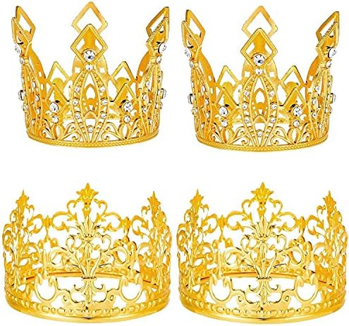 Teblacker 4 Pieces Gold Crown Cake Topper Crown Tiara Cake Topper for Wedding Birthday Baby Shower P | Amazon (US)
