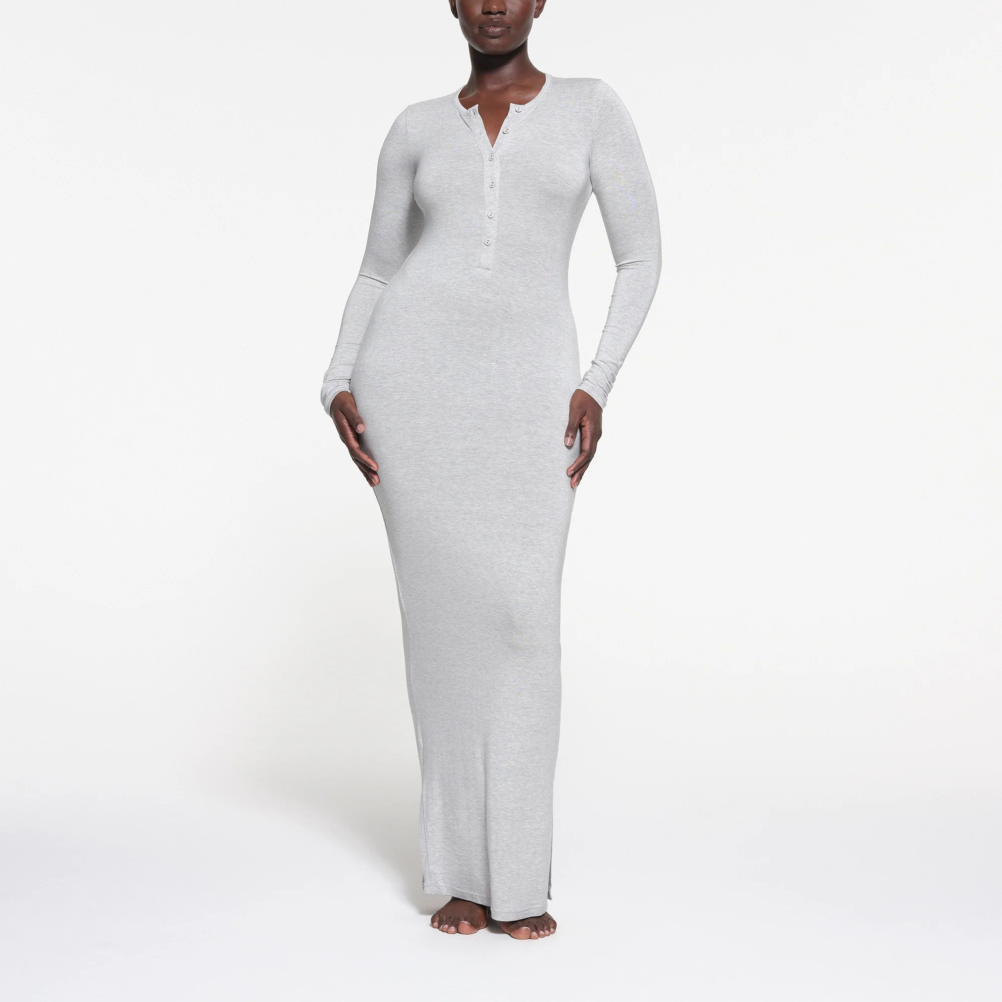 SKIMS Sleep Henley Long Dress | Grey | XS | SKIMS (US)