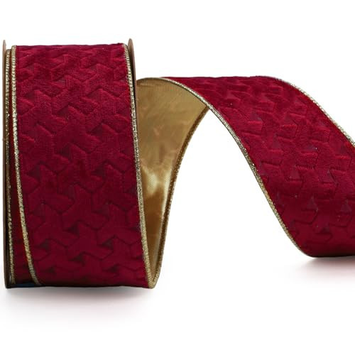 LaRibbons Red Velvet Ribbon Wired 2.5 Inch Embossed Pattern Christmas Ribbon for Christmas Bows, Tree Decorations, Wreaths, Gift Wrapping, Craft Supplies, 10 Yards | Amazon (US)
