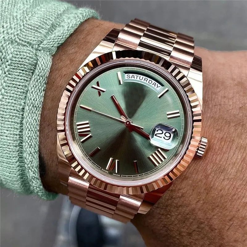 Mens Fashion Watch Rose Gold Green Dial Stainless Steel Business Men Mechanical Watches 40mm From... | DHGate