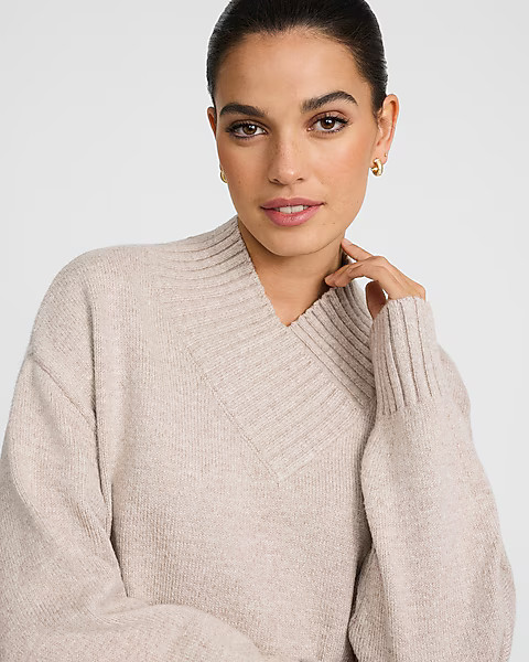 Cross Over V-Neck Mini Sweater Dress | Express