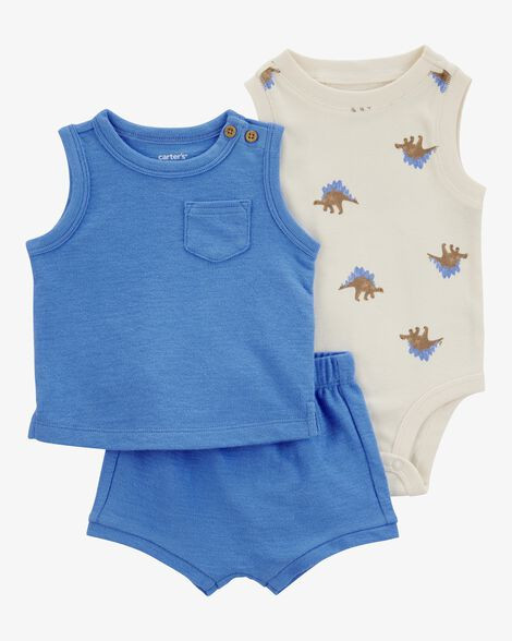 Baby Boy 3-Piece Dinosaur Little Short Set - Blue/Ivory | Carter's Inc