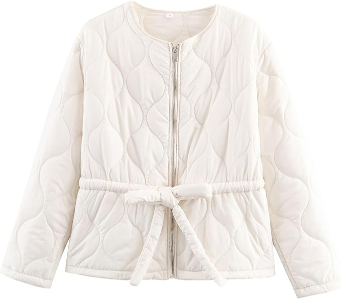Chevara Women’s Trendy Quilted Jacket Lightweight Zip Up Cropped Puffer Jackets Belted Winter C... | Amazon (US)