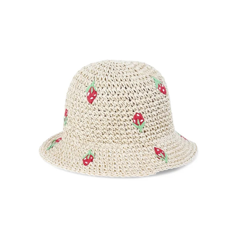 No Boundaries Straw Bucket Hat, Strawberry Embroidery | Walmart (US)
