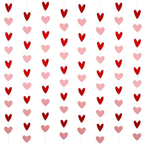 8 Pack Valentines Day Heart Garland Red and Pink, Valentine's Day Hanging Heart Garland Hanging Heart Valentines Garland Decorations for Happy Valentine's Day Party Decorations (NO DIY) | Amazon (US)
