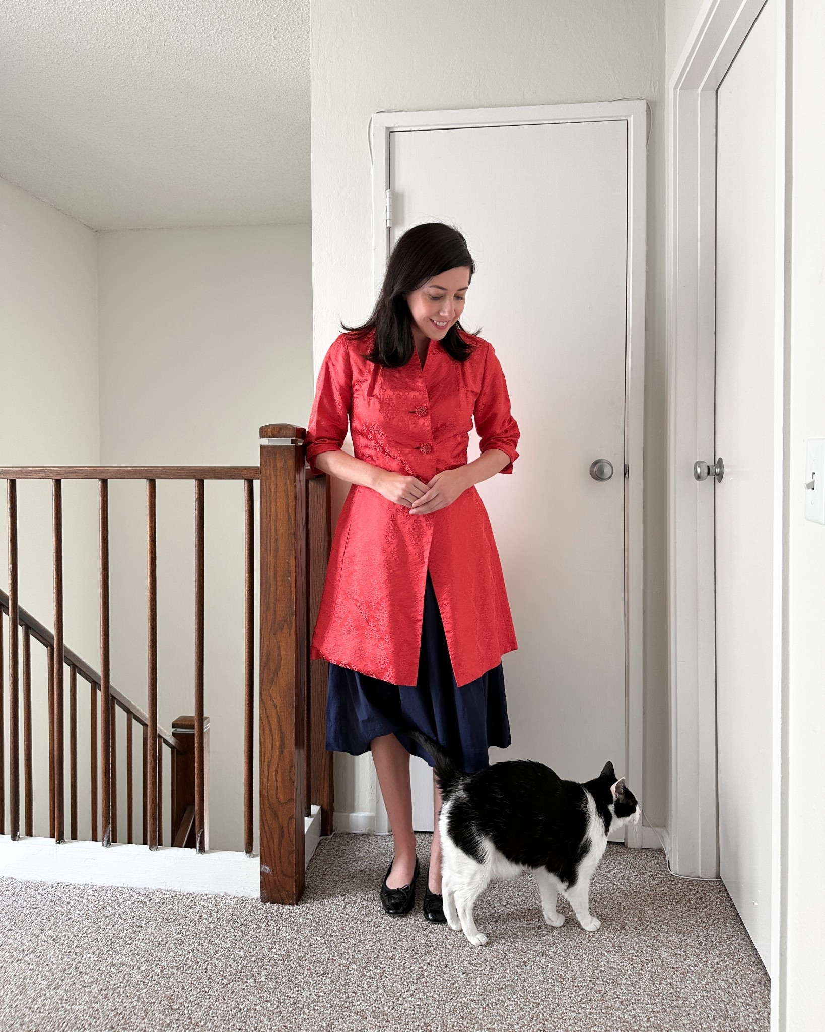 Another more vintage and fun way to style my casual Alex Mill skirt! With Chanel ballet flats (linked similar) and a brocade vintage top which I linked some more modern options that would look really pretty too 