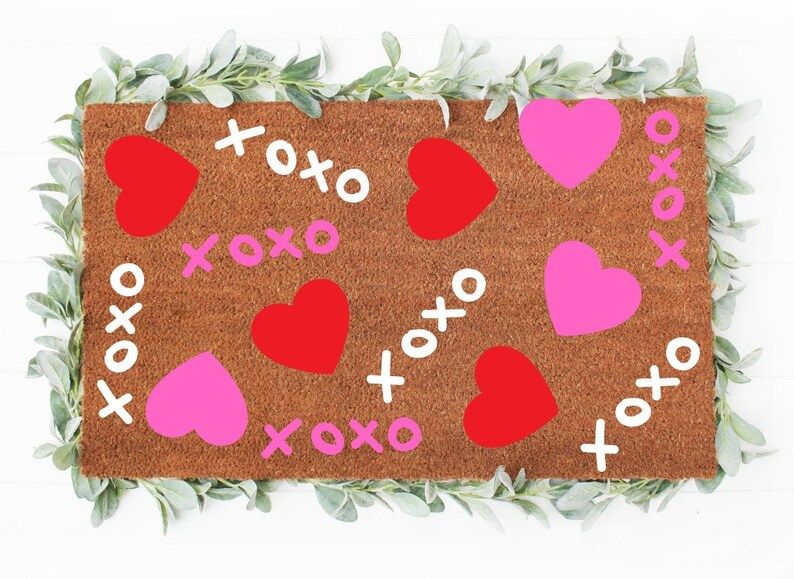 XOXO & Heart Doormat, Valentines Doormat, Cute Doormats, Farmhouse Decor, Valentines, Doormat | Etsy (US)