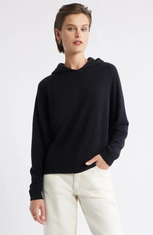 Nordstrom Cashmere Sweater Hoodie in Black Rock at Nordstrom, Size Large | Nordstrom