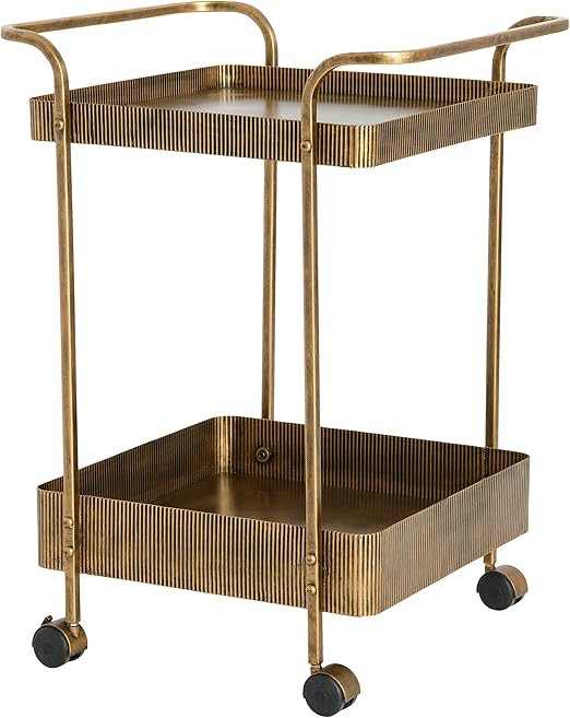 Creative Co-Op Ribbed Square Trolley Bar Cart, Aged Brass | Amazon (US)