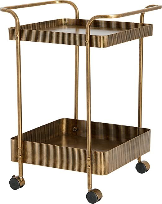 Creative Co-Op Ribbed Square Trolley Bar Cart, Aged Brass | Amazon (US)