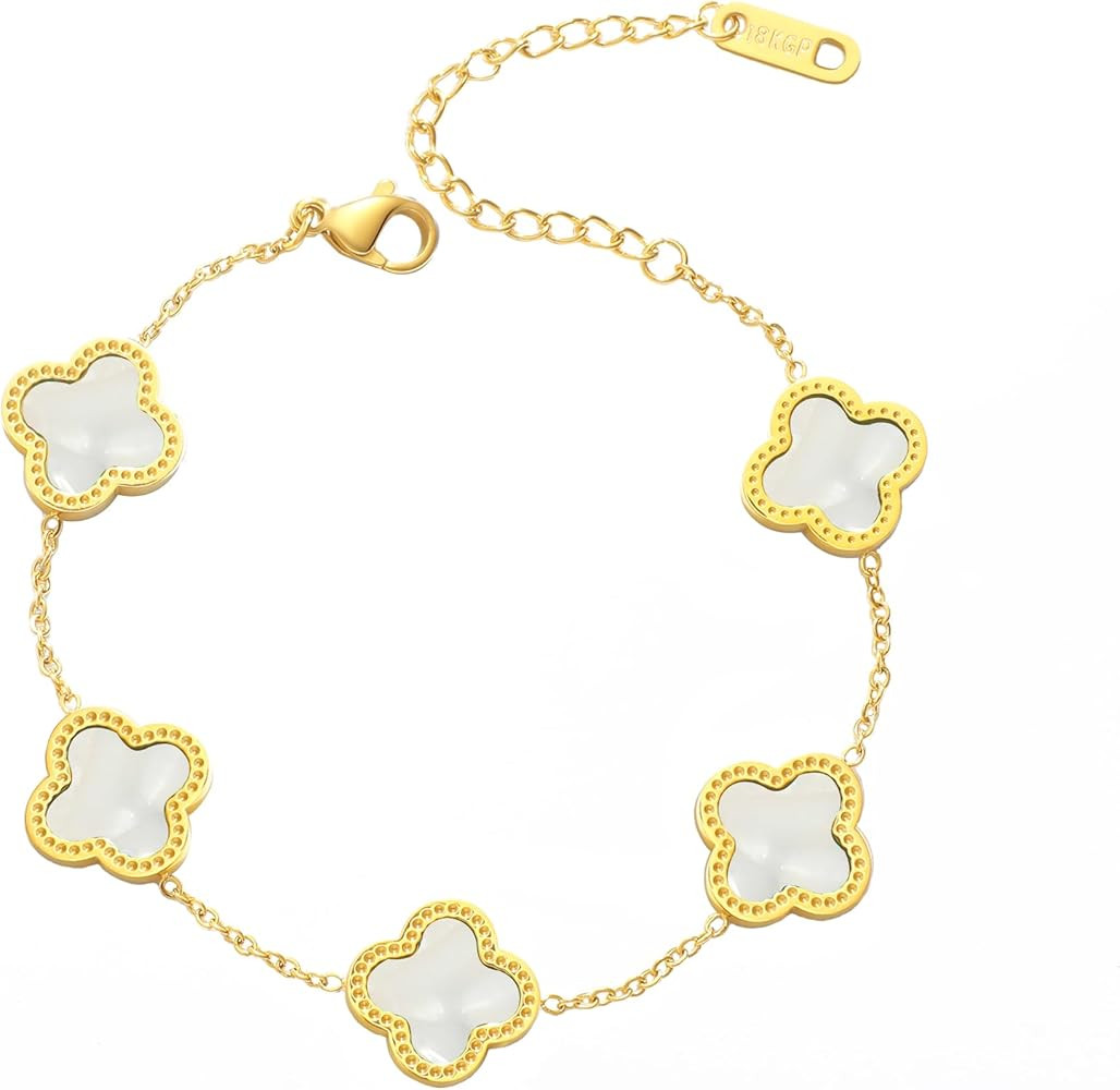 Amazon.com: WSupikio Trendy Link Bracelets for Women 18K Gold Plated Clover Adjustable Lucky Bracelet Mother's Day Gift (White-Gold): Clothing, Shoes & Jewelry, Trendy Bracelet | Amazon (US)