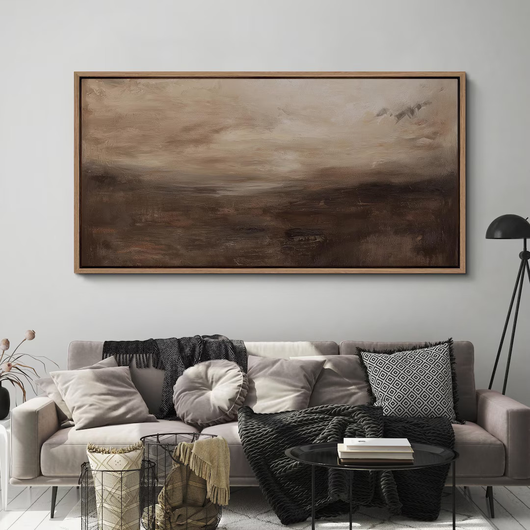 Brown Abstract Landscape Wall Art, Large Framed Modern Earth Tone Canvas Print, Minimalist Rustic... | Etsy (US)