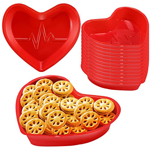 Cunhill 12 Pcs Valentine Heart Shaped Bowl Red Heart Plastic Serving Tray Platter Dessert Plates Snack Tray for Wedding Birthday Party | Amazon (US)