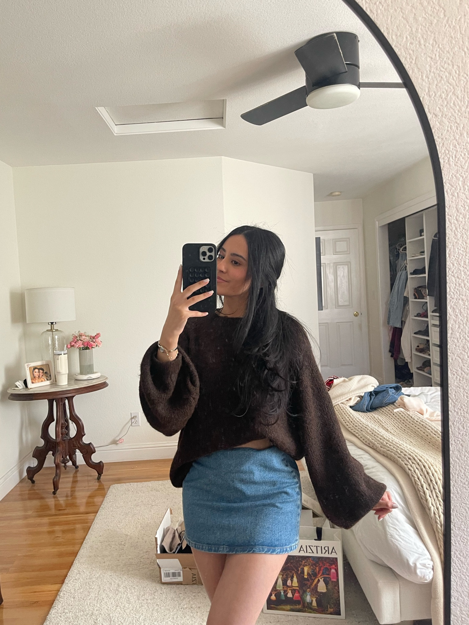 Zero in the skirt as well as the oversized knit 🫶🏼 fav knit & denim skirt Iv probably ever bought tbh !! So so elevated and flattering. Not letting me link the sweater but it’s from asos and it’s called the (asos design knit oversized crew neck sweater in chocolate) 

#LTKMostLoved #LTKStyleTip #LTKFindsUnder100