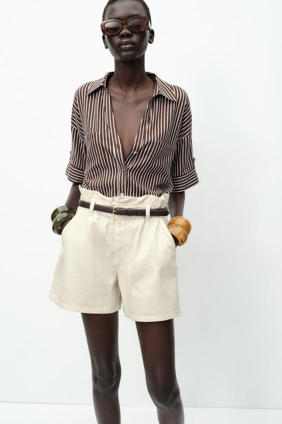 CROPPED LINEN BLEND SHIRT | Zara UK