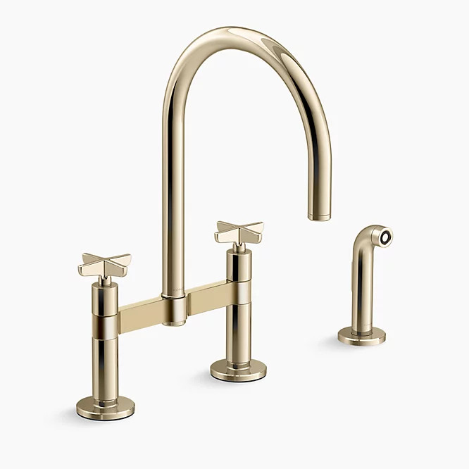 Two-hole bridge kitchen sink faucet with side sprayer | Kohler