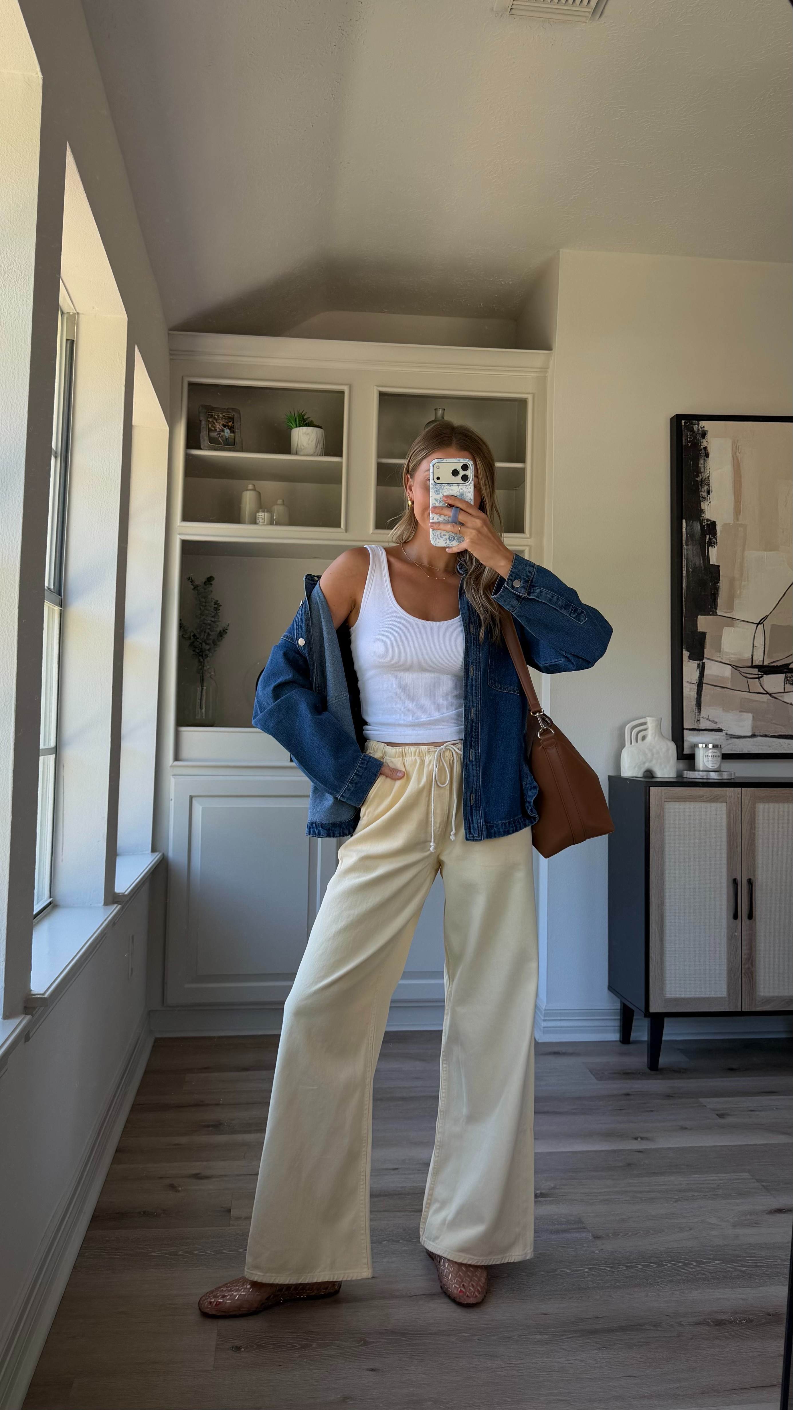 Loving these drawstring pants for summer! Wearing S regular (I'm 5'7 for reference!) S in tank (has built in bra) + M denim shirt  

 #LTKootd