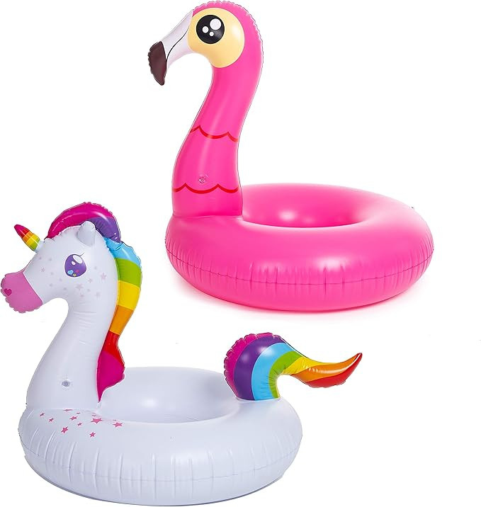 JOYIN Inflatable Flamingo and Unicorn Pool Float 2 Pack, Fun Beach Floaties, Swim Party Toys, Sum... | Amazon (US)