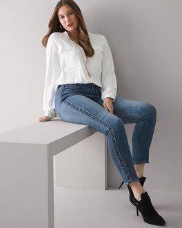 Curvy-Fit High-Rise Everyday Soft Denim™ Novelty Side Stripe Slim Ankle Jeans | White House Black Market