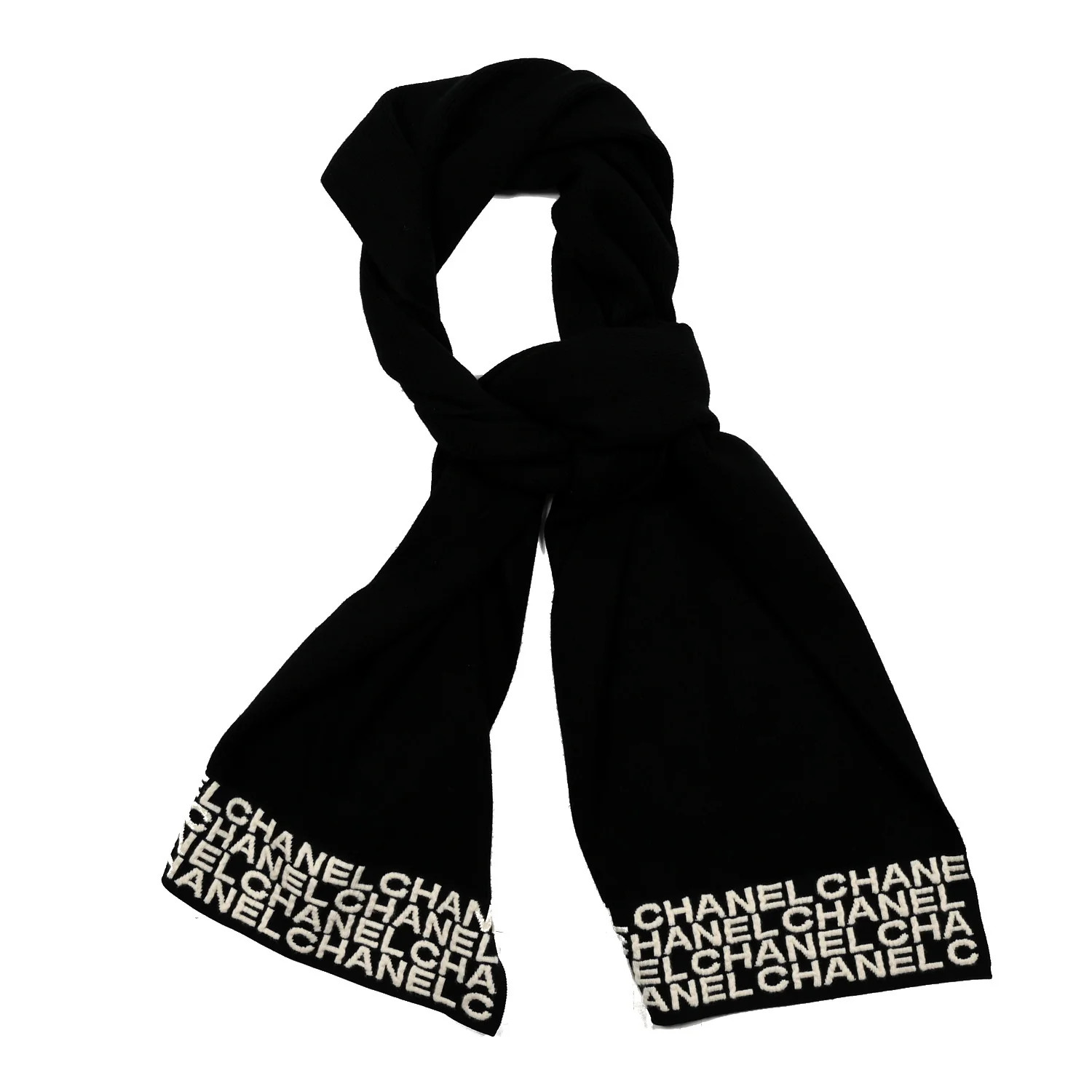 Cashmere Logo Scarf Black White | FASHIONPHILE (US)