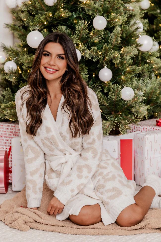 Making Snow Angels Taupe Leopard Print Robe DOORBUSTER | Pink Lily