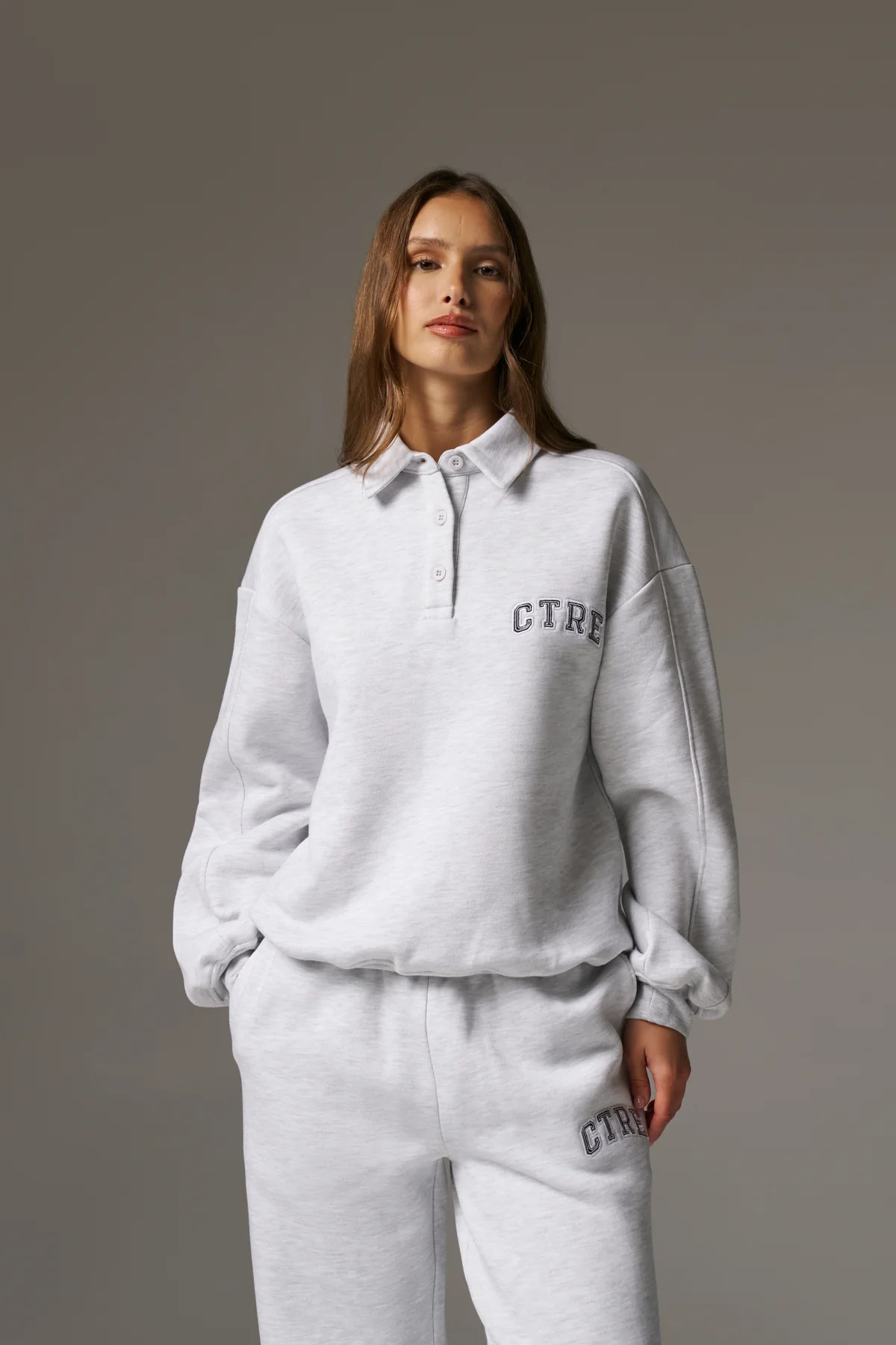 CTRE BUTTON THROUGH POLO - GREY MARL | The Couture Club