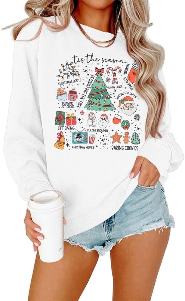 EGELEXY Christmas Sweatshirts for Women Tis the Season Christmas Outfits Merry Christmas Lightwei... | Amazon (US)