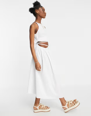 ASOS DESIGN cotton poplin tie wrap midi sundress in white | ASOS | ASOS (Global)