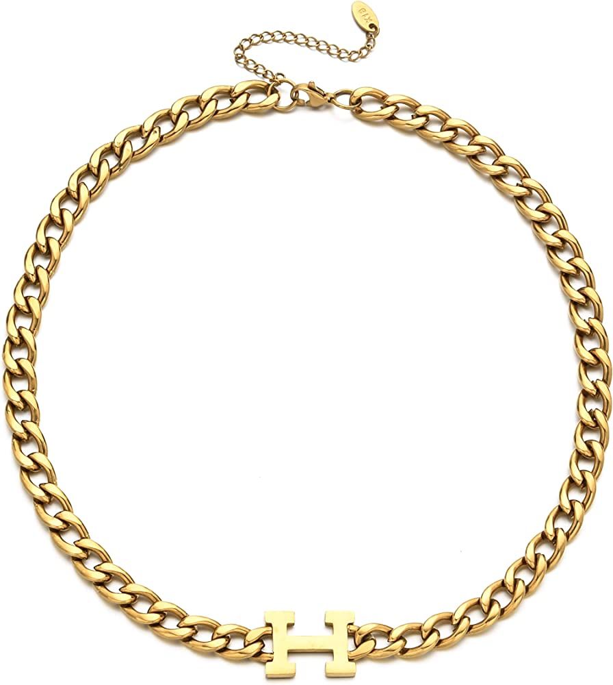 TassadarGlory Cuban Link Chain Choker Women- Titanium Steel 18K Gold Initials Curb Chain Necklace Gi | Amazon (US)