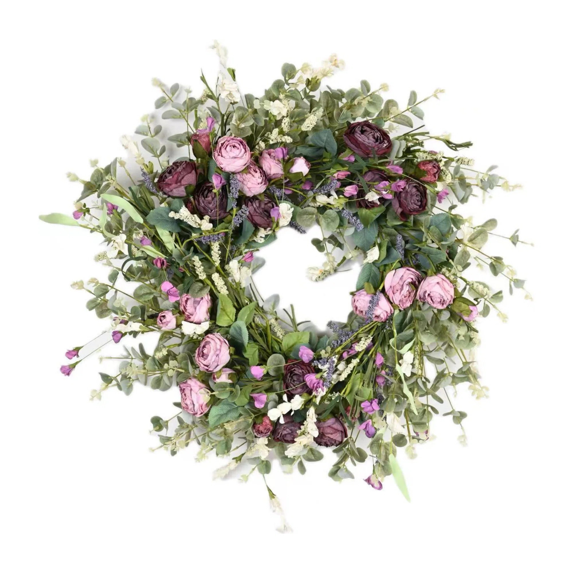 The Holiday Aisle® 26" Artificial Everyday Eucalyptus Berry Rose Floral Front Door Wreath For We... | Wayfair North America