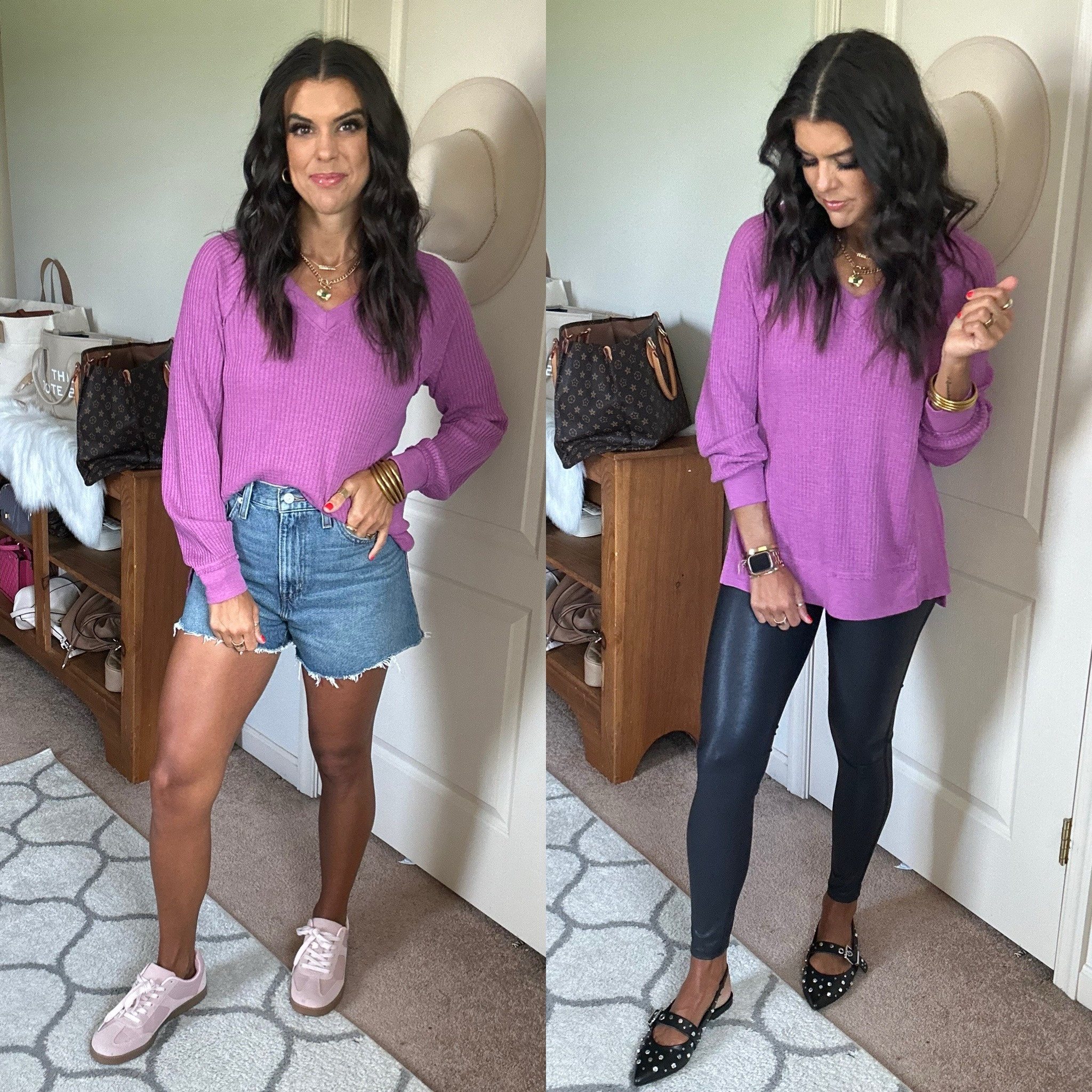 $14 Walmart tunic restocked in some sizes! I sized up to a medium for an oversized fit. 
Size 27 in Levi shorts 
Size xs in faux leather leggings 

#LTKStyleTip #LTKFindsUnder100 #LTKSaleAlert