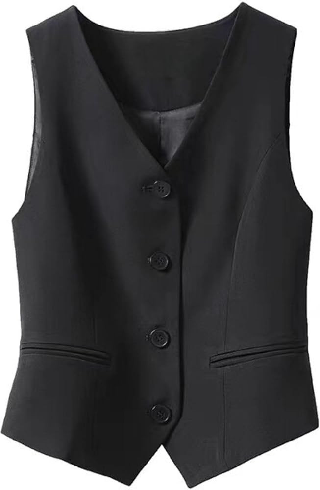 FindThy Women's Waistcoat Vest V Neck Button Down Fashion Dressy Blazer Jacket | Amazon (US)