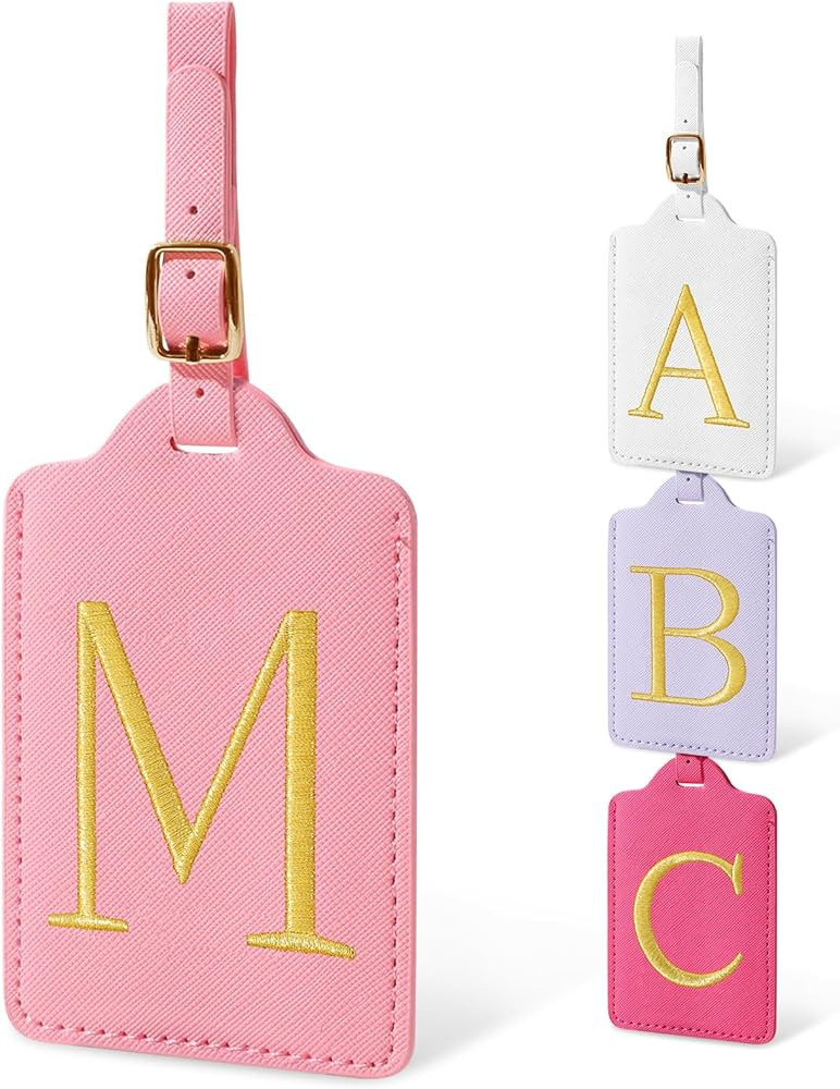 Personalized Initial Luggage Tags for Suitcases, Cute PU Leather Embroidered Letter Travel Luggag... | Amazon (US)