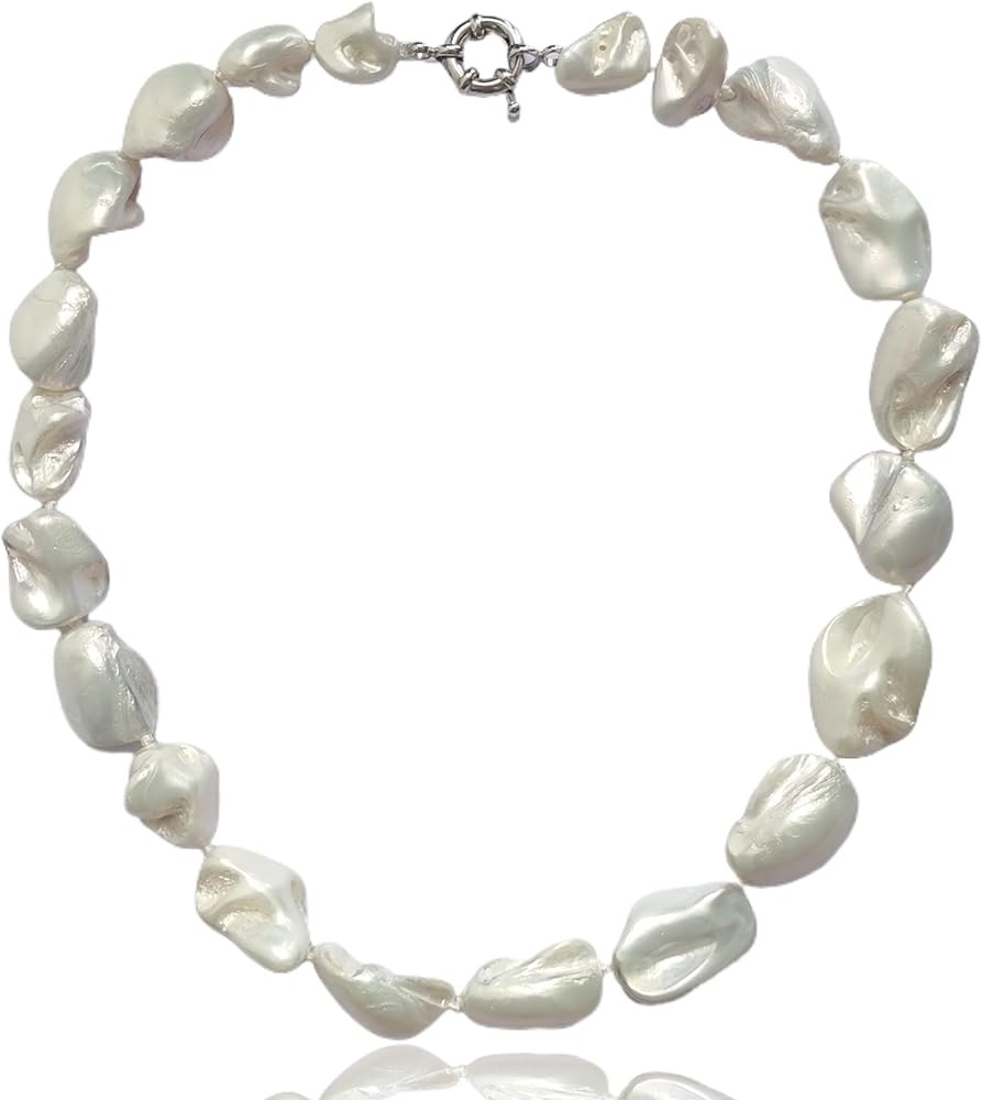 Chunky Freshwater Pearl Choker Necklace for Women - Beaded White Pearl Collar Necklace with Shell... | Amazon (US)